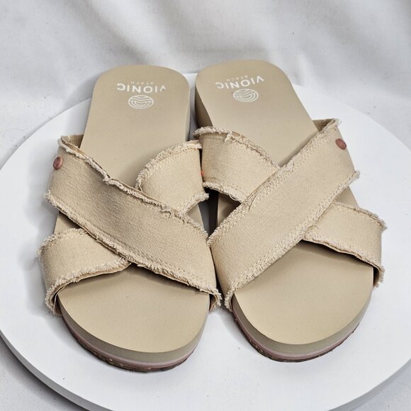 Vionic Beach Women's Panama Canvas Slip On Comfort Slide Sandals Shoes Size 9 - Picture 3 of 7
